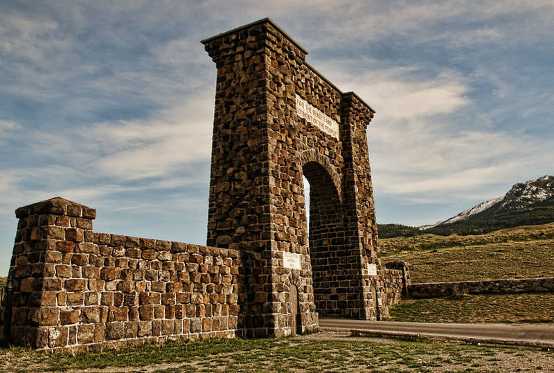 The Roosevelt Arch greets visitors at the north entrance to Yellowstone National Park. (Flickr photo by Pete Zarria - click to enlarge)