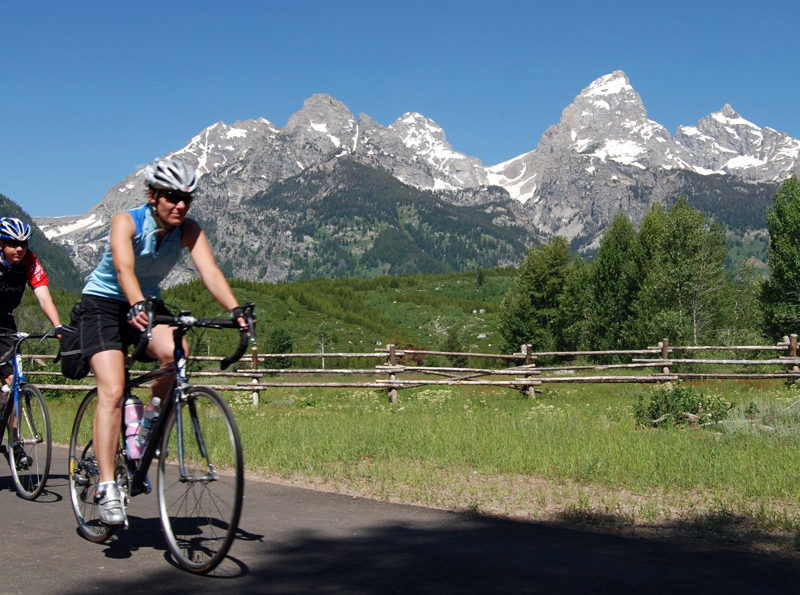 Bicyclists and others may use roads in Grand Teton National Park starting Friday, March 27. Roads open to cars May 1. (NPS photo)