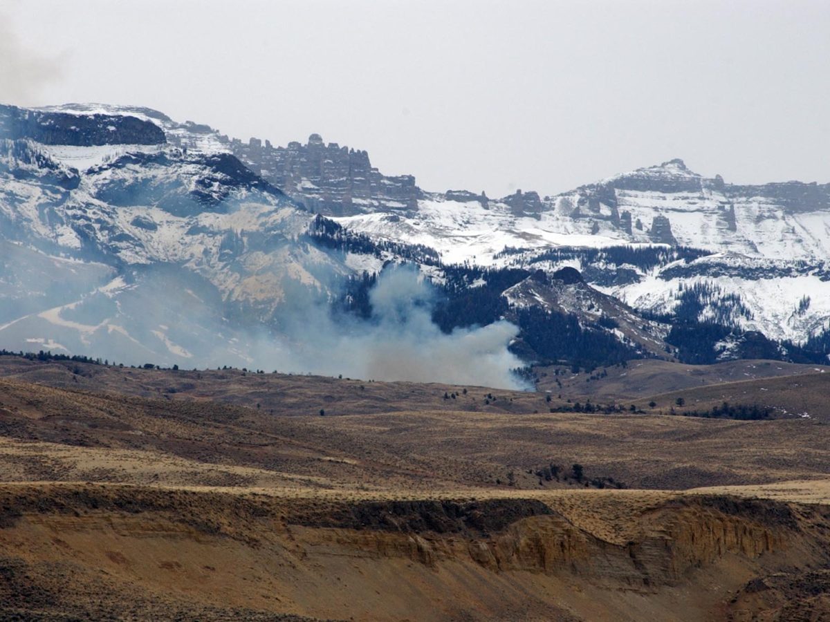 A small prescribed fire burns near the base of Carter Mountain south of Cody, Wyo. (Ruffin Prevost/Yellowstone Gate file photo - click to enlarge)