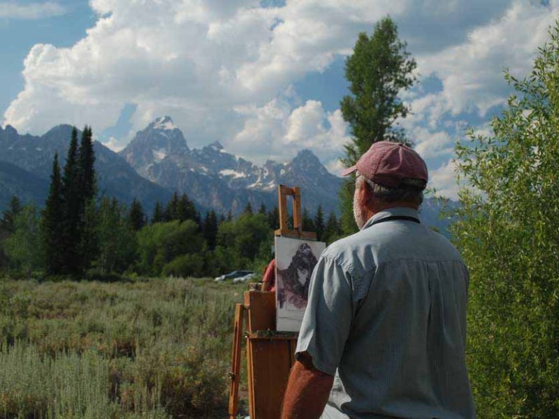 Artists Don Dernovich participates in a "quick draw" art show and sale during the first Plein Air for the Park event in Grand Teton National Park. (NPS photo - click to enlarge)