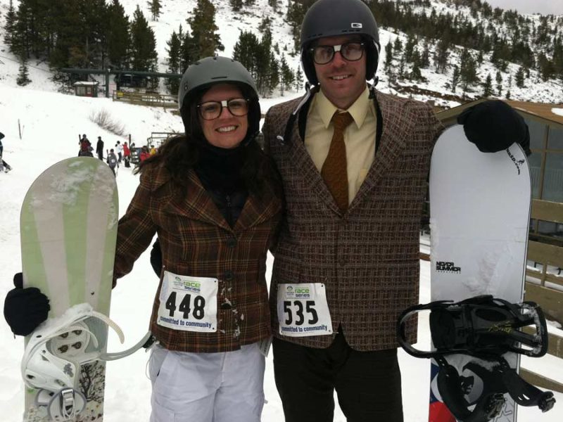 Angela and Rustin Nordsven of Spearfish, S.D. sport mismatched nerd outfits for the Grizzly Peak Adventure Race in Red Lodge, Mont. (Ruffin Prevost/Yellowstone Gate)