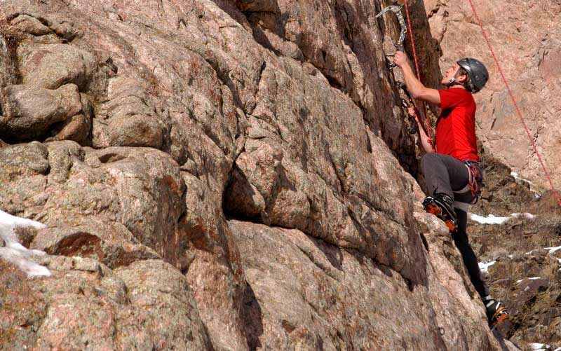 A climber scales a rock wall in Shoshone Canyon on Saturday during the 16th Annual Cody Ice Climbing Festival in Cody, Wyo. (Ruffin Prevost/Yellowstone Gate)