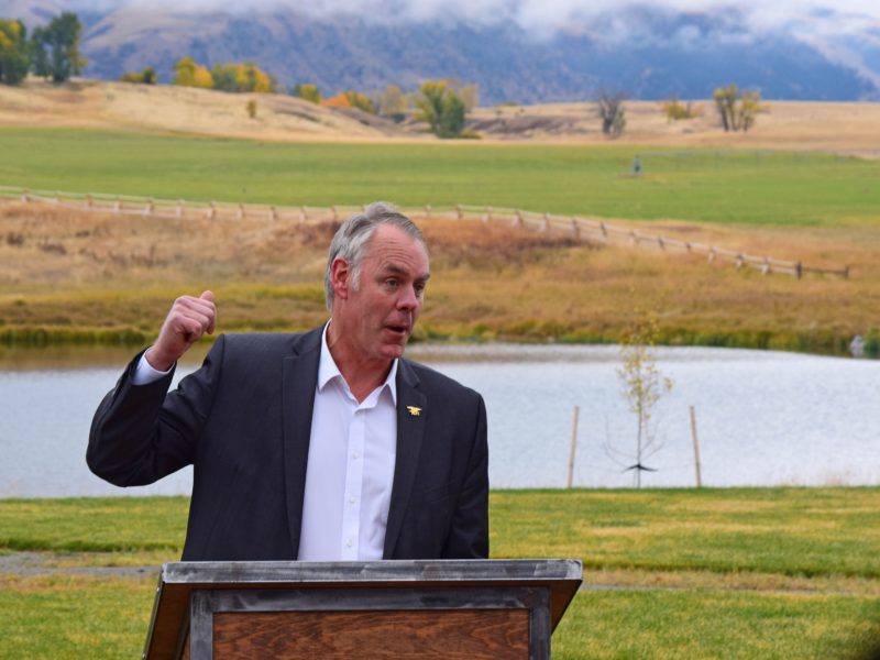 Interior Secretary Ryan Zinke speaks during a ceremony marking the withdrawal of more than 33,000 acres of public lands from new mining.